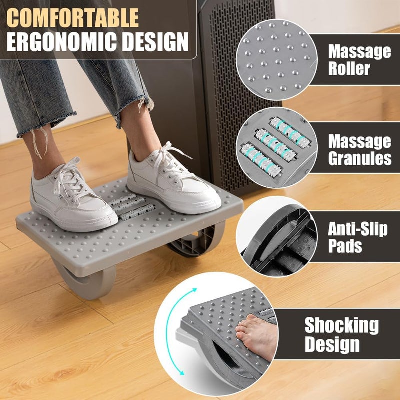 CasaZenith Foot Rest for Under Desk at Work - Ergonomic Foot Stools for Under Office Desk - Rocking Footrest with Roller Massager - Leg Rest for Chair, Computer Gaming - Promote Leg Circulation(Gray) - Image 3